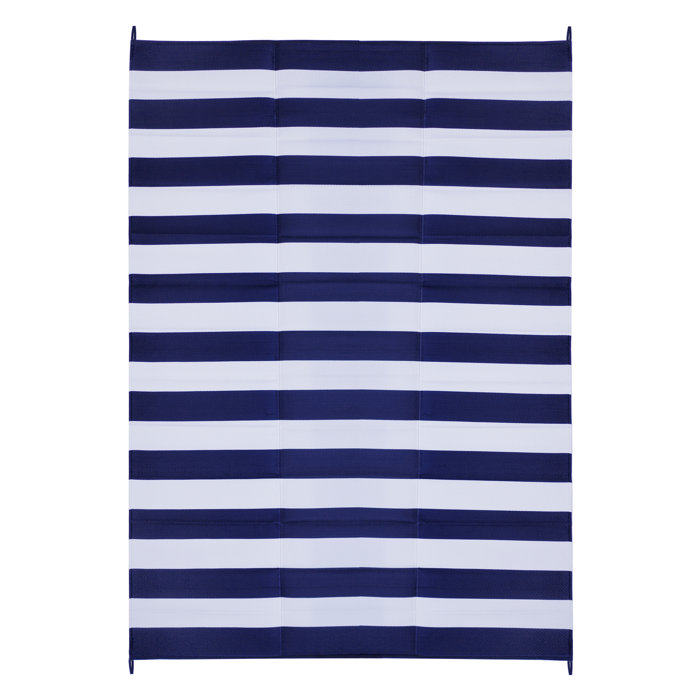 Breakwater Bay Outdoor Rug Recycled Plastic Straw Waterproof Patio Aubervilliers Blue & White